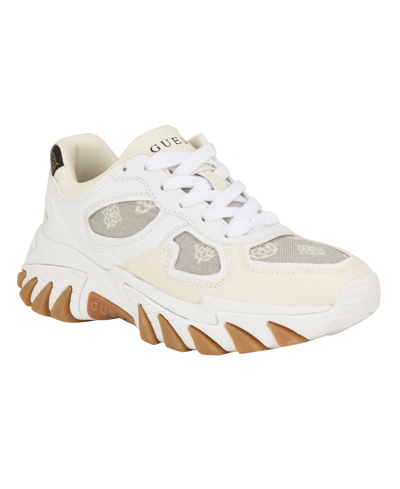 Guess Women's Norina Lace-up Cat Claw Chunky Fashion Sneakers In White,beige Logo Multi