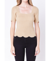 English Factory Scallop Hem Square Neck Rib Sweater In Taupe