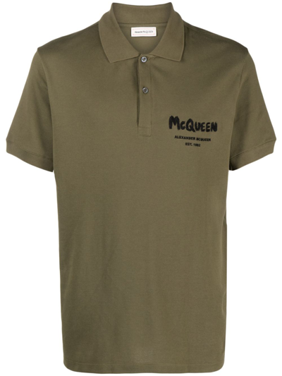 Alexander Mcqueen Graffiti Logo-embroidered Polo Shirt In Green