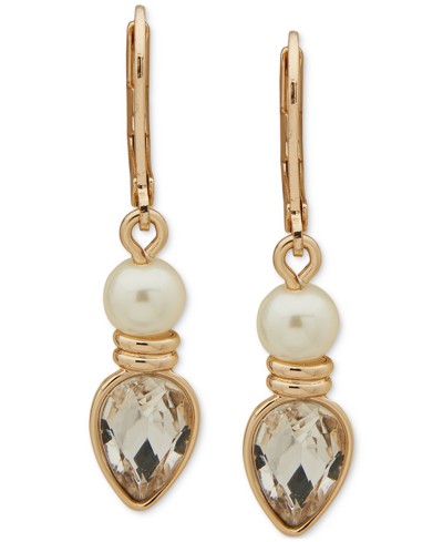 Anne Klein Gold-tone White Imitation Pearl & Crystal Drop Earrings