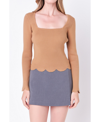English Factory Scallop Hem Sweater In Tan