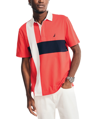 Nautica Men's Classic Fit Pieced Rugby Polo In Formula One Red