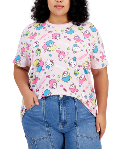 Love Tribe Trendy Plus Size Hello Kitty Allover Print T-shirt In Pink A Boo