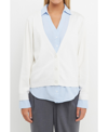 English Factory Mixed Media Layered Cardigan In Cream