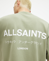 Allsaints Underground Oversized Crew Neck T-shirt In Green/white