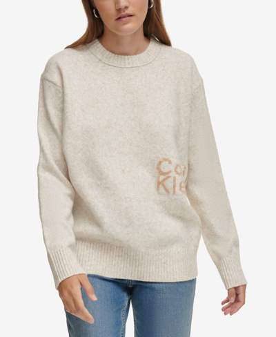 Calvin Klein Jeans Est.1978 Women's Intarsia Logo Oversized Crewneck Sweater In Cortado Heather