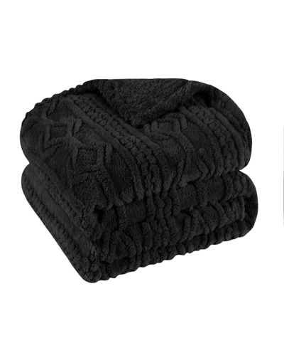 Superior Boho Knit Jacquard Fleece Plush Fluffy Blanket, King In Black