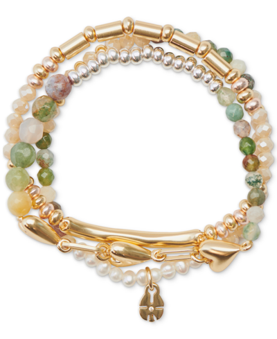 Lucky Brand Gold-tone 3-pc. Set Heart Charm Mixed Bead Stretch Bracelets