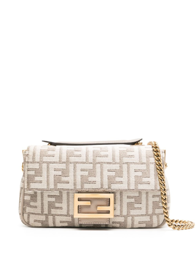 FENDI NEUTRAL BAGUETTE CHENILLE SHOULDER BAG