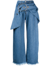 MARQUES' ALMEIDA BLUE BELTED WIDE LEG JEANS