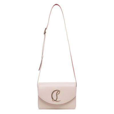 Christian Louboutin Loubi54 Small Beige Leather Crossbody Bag In Leche,gold