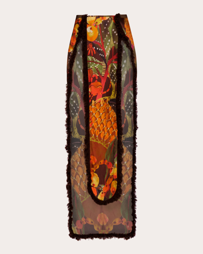 Andrea Iyamah Women's Omma Fringed Printed Jersey Maxi Skirt In Kola Print