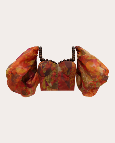 Andrea Iyamah Women's Omma Corset Puff-sleeve Crop Top In Kola Print
