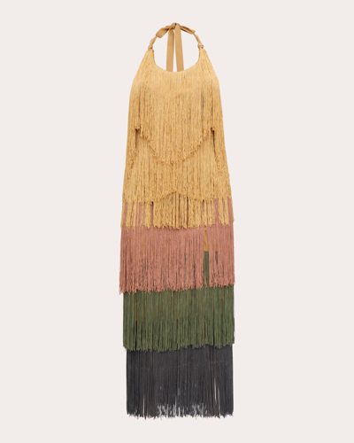 Andrea Iyamah Neme Fringed Midi Dress In Brown