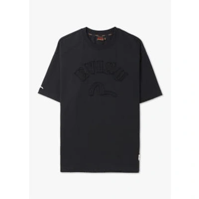 Evisu Cotton T-shirt With Stitched Logo Detail In Black