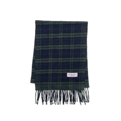 Fresh Navy Green Tartan Wool Scarf In Blue