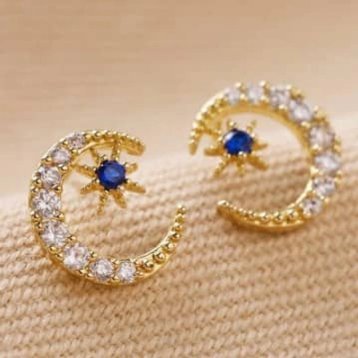 Lisa Angel Crystal Moon Stud Earrings In Gold
