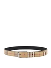 BURBERRY COATED CANVAS AND LEATHER BELT WITH CHECK MOTIF