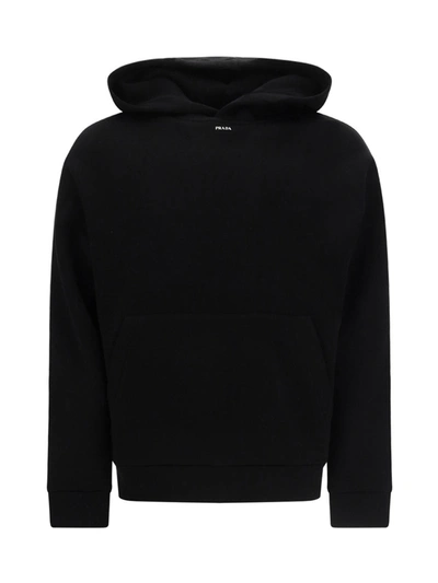 Prada Technical Cotton Hoodie In Black