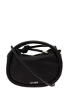 GANNI 'KNOT MINI' BLACK SHOULDER BAG WITH LOGO AND KNOT DETAIL IN RECYCLED FABRIC AND LEATHER WOMAN