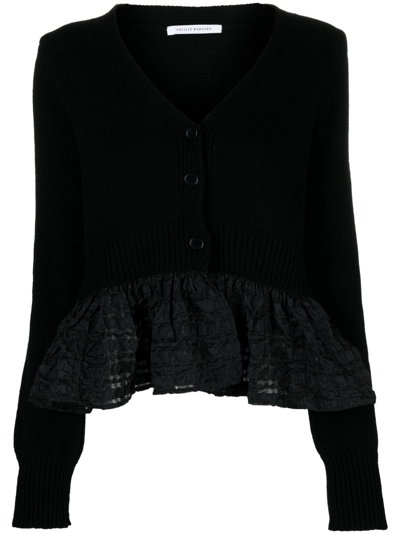 Cecilie Bahnsen Joelle Ruffled Recycled Cashmere-blend Cardigan In Black