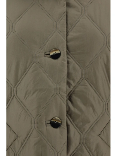 Ganni Taupe Shiny Jacket In Green