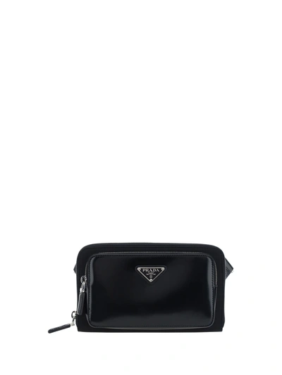 Prada Logo Shoulder Bag In Black  