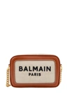 BALMAIN CANVAS AND LEATHER SHOULDER BAG WITH EMBROIDERED LOGO