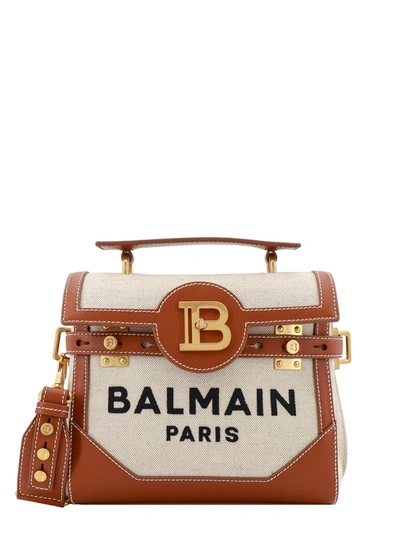 Balmain Canvas And Leather Shoulder Bag With Frontal Monogram