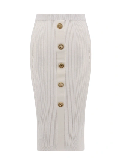 BALMAIN RIBBED SUSTAINABLE VISCOSE SKIRT