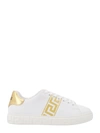 VERSACE LEATHER SNEAKERS WITH EMBROIDERED LA GRECA MOTIF