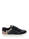 Burberry Black Sneakers With Suede Details And Check Motif In Leather Blend Man