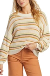 Shop Billabong Sheer Love Stripe Cotton Blend Sweater In Beige Multi