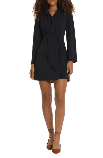 Donna Morgan For Maggy Ruffle Detail Long Sleeve Minidress In Navy Blazer