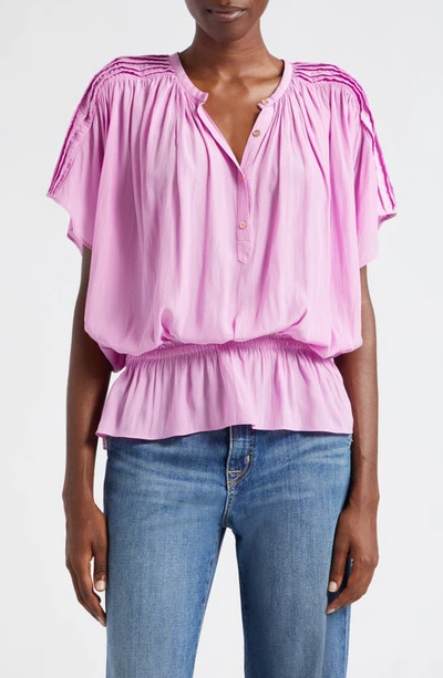 Ramy Brook Giana Pleated Peplum Blouse In Pink Orchid