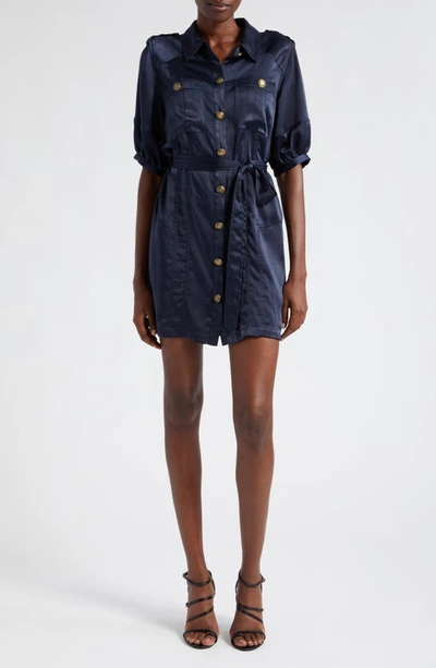 Ramy Brook Murphy Satin Button-front Mini Dress In Blue