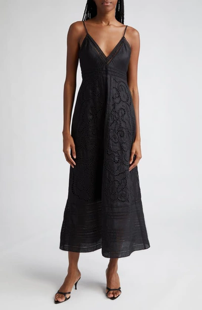 A.l.c Josie Embroidered Linen Midi Dress In Black