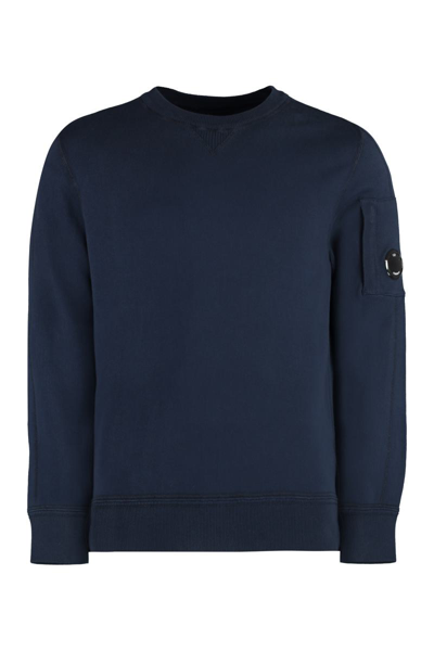 C.p. Company Lens-detail Crew-neck Sweatshirt In Blu