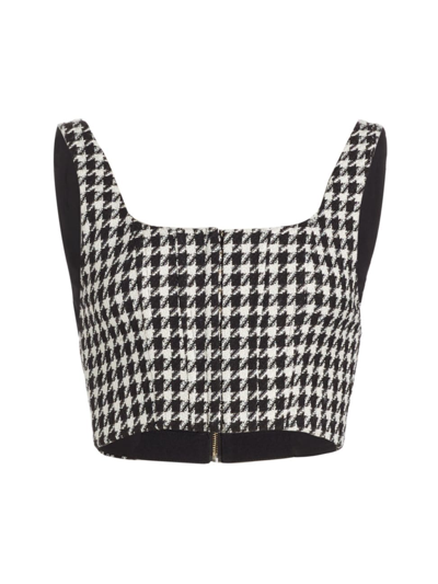 Alice And Olivia Women's Breslin Crop Houndstooth Top In Black Off White