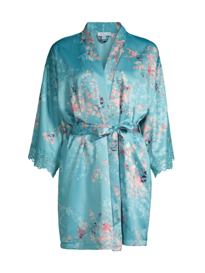 In Bloom Women's Fernwood Floral Satin Dressing Gown In Adriatic Blue