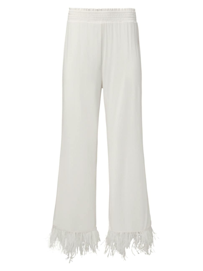 Weworewhat Women's Feather-trimmed Wide-leg Pants In Ivory
