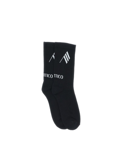 Attico Womens Black Logo-embroidered Cotton-blend Socks 1 Size