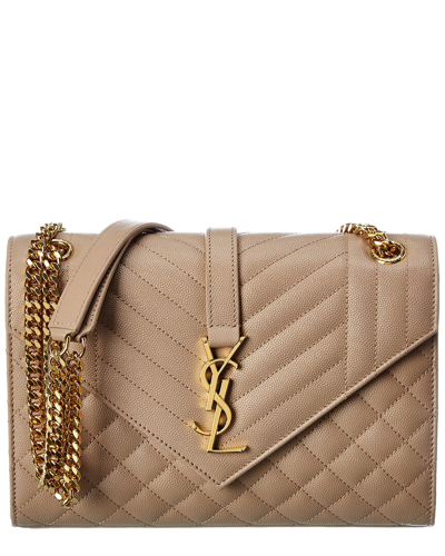 Saint Laurent Envelope Medium Leather Shoulder Bag In Beige