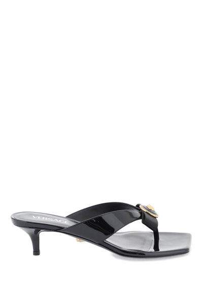 Versace Gianni Ribbon Thong Mules In Black