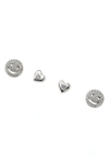 AJOA SMALL FORTUNE SET OF 2 SMILEY & HEART CZ STUD EARRINGS