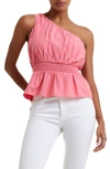 French Connection Alania One Shoulder Peplum Top In Camellia Rose