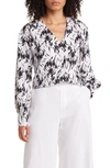 Nordstrom Print V-neck Blouse In White- Black Swipe