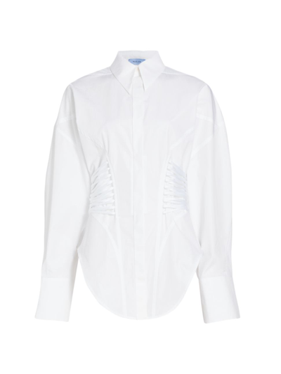 Mugler Women's Lace-up Cotton Poplin Shirt In Blanc Optique