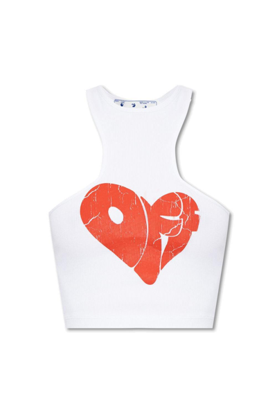 Off-white Heart Printed Sleeveless Top In White