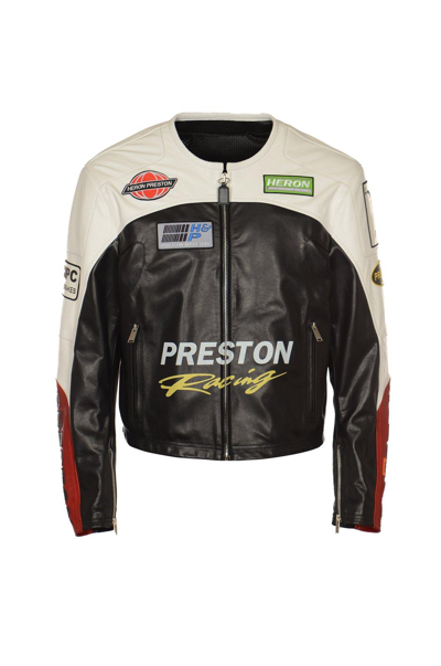 Heron Preston Logo Printed Zip-up Jacket In Brown